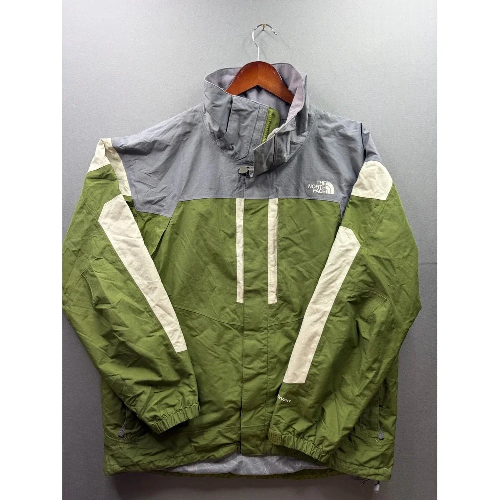 The North Face HyVent Jacket Mens Green Grey Colorblock Waterproof Shell Large